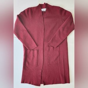 Pursuits, Ltd 100% Fine Italian Merino Wool Long Burgundy Cardigan W/Pockets